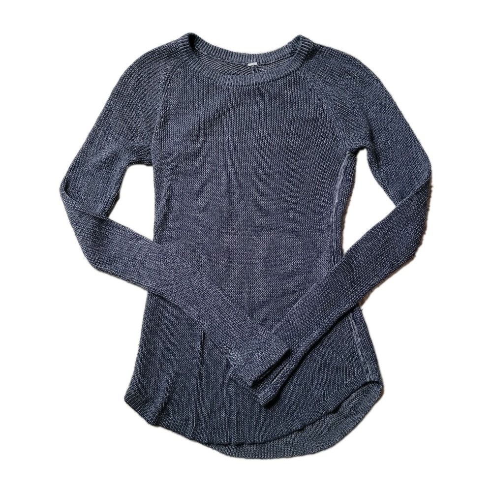 Lululemon Cabin Yogi Knit Sweater Grayish Blue Boolux Cashmere Blend Thumbholes